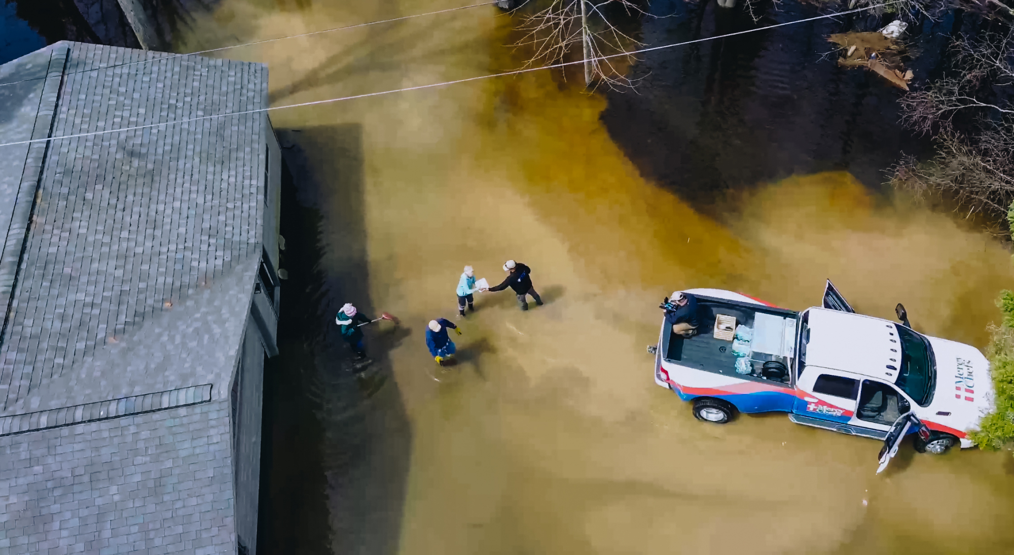 Mercy Chefs deliver meals to flood victims.